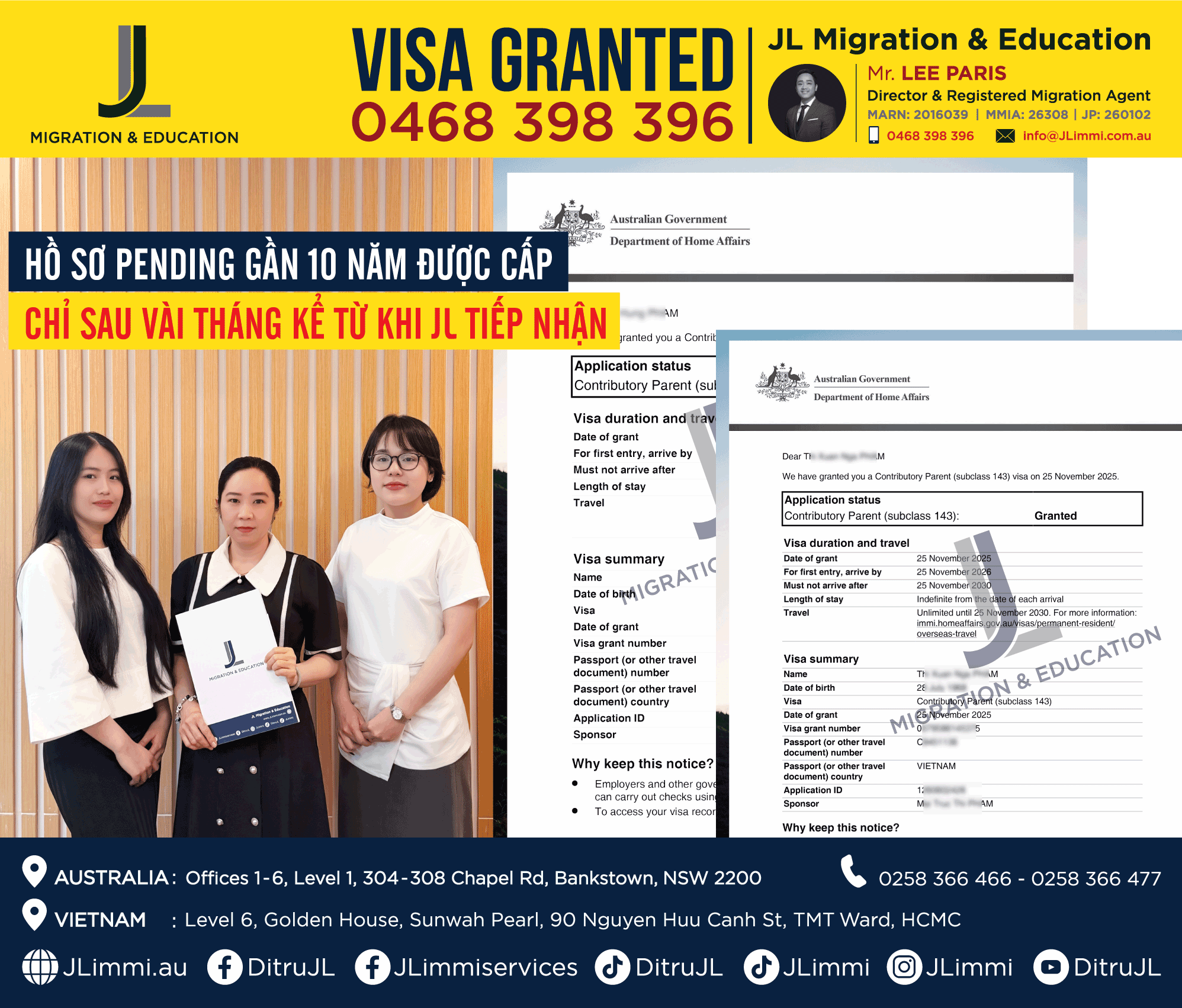 Hồ sơ pending gần 10 năm được cấp chỉ sau vài tháng kể từ khi JL tiếp nhận.